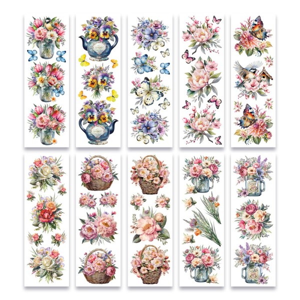 Premium-Transfers, Blumensträuße, 10cm x 30cm, farbig, 10 Bogen