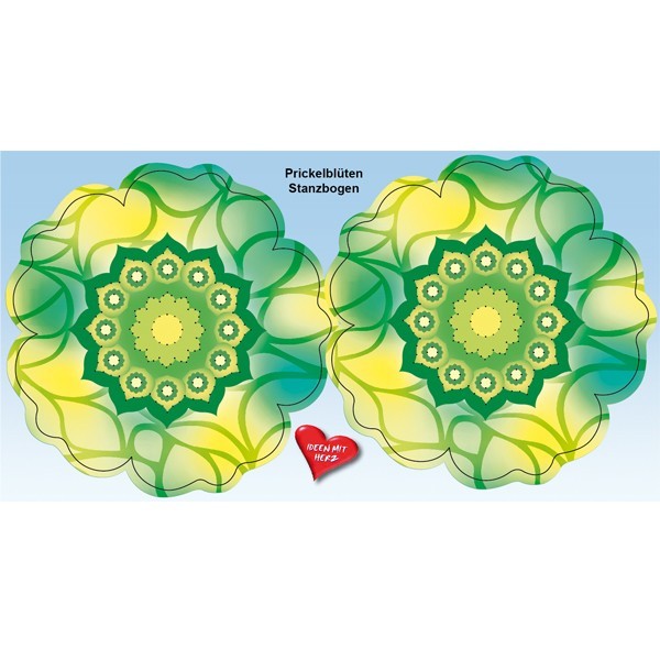 Prickelblüten-Stanzbogen, 2 Blüten, Ø15cm, gelb/grün, 6er Set