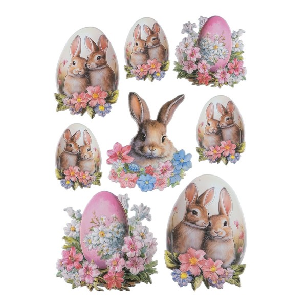 3-D Relief-Sticker, Ei mit Hasenpaar, verschiedene Größen, selbstklebend