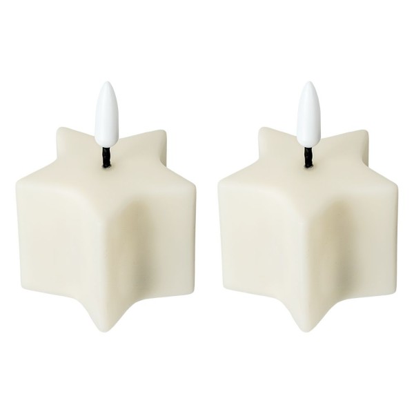 LED-Kerzen, Stern, creme, 6,2cm x 5,9cm x 7,4cm, warmweiß, Flacker-Effekt, 2 Stück