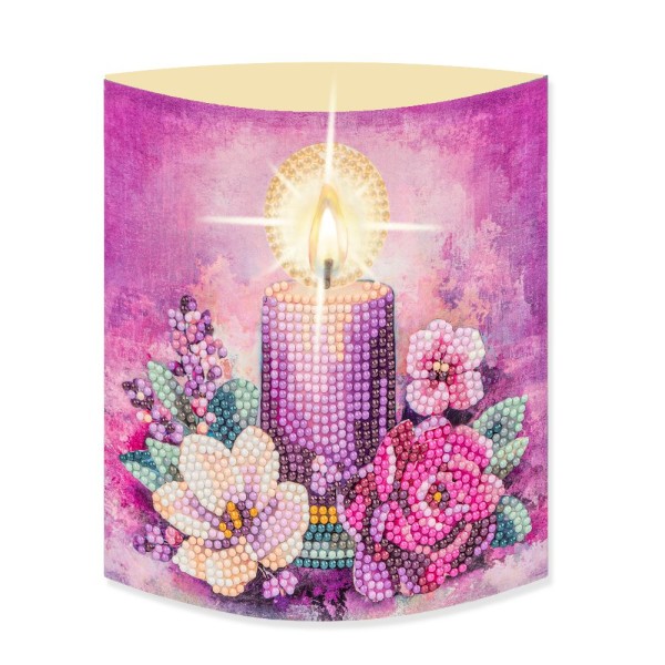 Diamond-Painting-Aufstellkarte mit LED-Licht, Kerze mit Blumen 2, inkl. Timer
