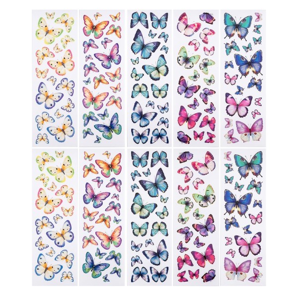 Transparent-Sticker, Schmetterlinge, versch. Designs, mit Glitzerveredelung, 10cm x 30cm, 10 Bogen