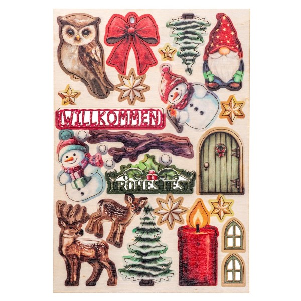 Motiv-Holz-Laserbogen, Winter/Weihnachten, DIN A4, 2mm stark, farbig bedruckt