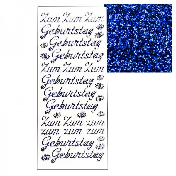 Microglitter-Sticker, "Zum Geburtstag", blau