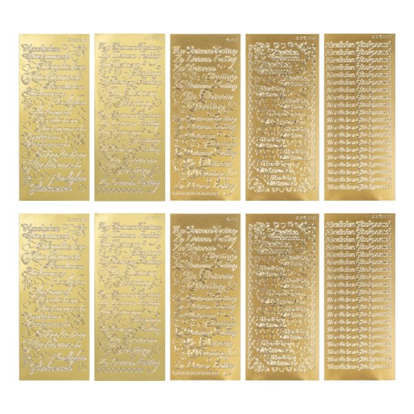 Sticker, Glückwünsche 2, Perlmutt- und Spiegelfolie, gold, 5 versch. Designs, 10 Bogen