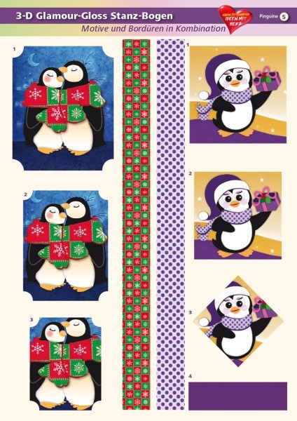 3-D GlamourGloss Bogen, Pinguine, DIN A4, Motiv 5