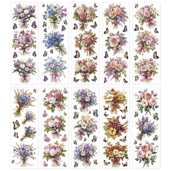 Premium-Transfers, Blumensträuße 2, 10cm x 30cm, farbig, 10 Bogen