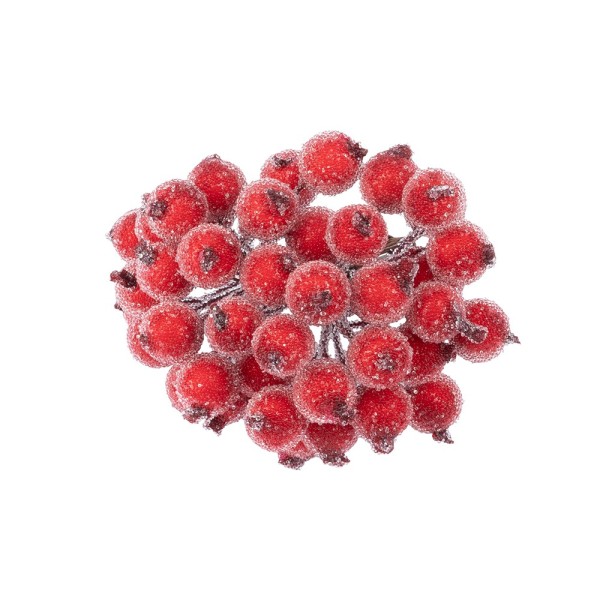 Deko-Beeren, gefrostet, je 2 Beeren am Draht, Beeren Ø 1,2cm, 20 Drähte 15cm lang, 40 Stück