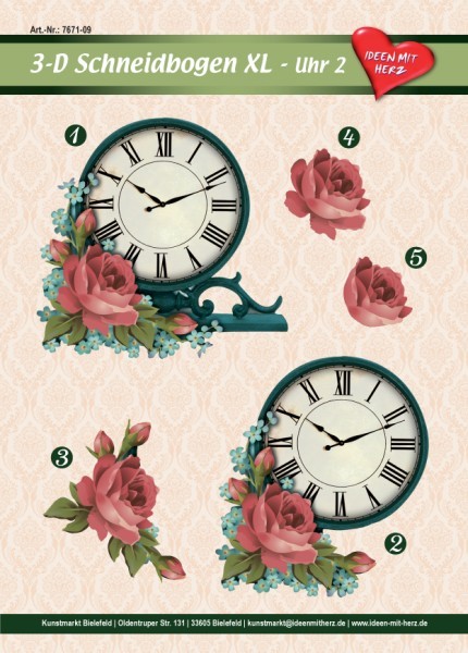3-D Bogen XL-Uhr, Design 2, zum Ausschneiden