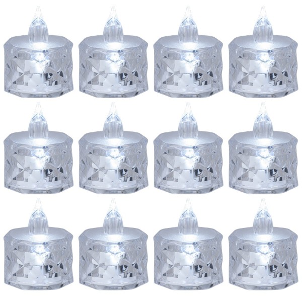 LED-Teelichter, Ø4cm, 5cm hoch, facettiert, kaltweiß, 12 Stück