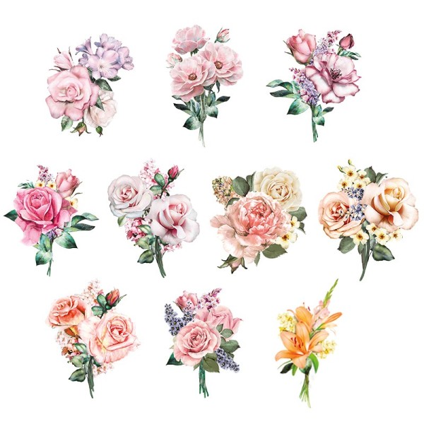 3-D Motive, Blumen in Pastell, 6,5-11,5cm, 10 Motive