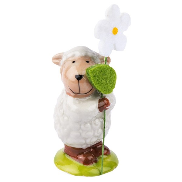 Deko-Schaf mit Filzblume 2, Porzellan, 5,5cm
