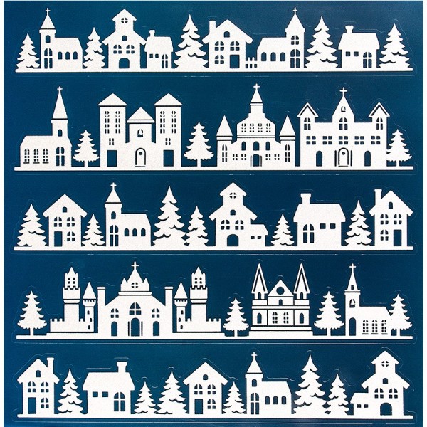 Glimmer-Relief-Sticker, Häuser, XL 31,5x30,5 cm