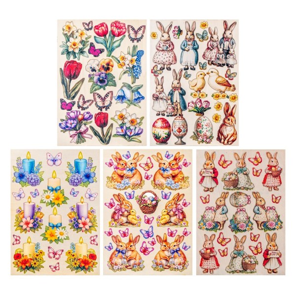 Motiv-Holz-Laserbogen, Frühling/Ostern, DIN A4, 2mm stark, farbig bedruckt, 5 Stück