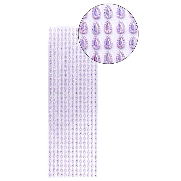 Schmuckstein-Bordüren, selbstklebend, facettiert, irisierend, Tropfen 5mm x 8 mm, 29cm, violett