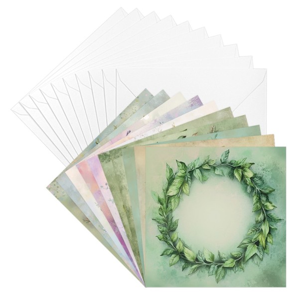 Motiv-Grußkarten, Zarte Blumenkränze, 16cm x 16cm, 10 Designs, inkl. Umschläge, 10 Stück