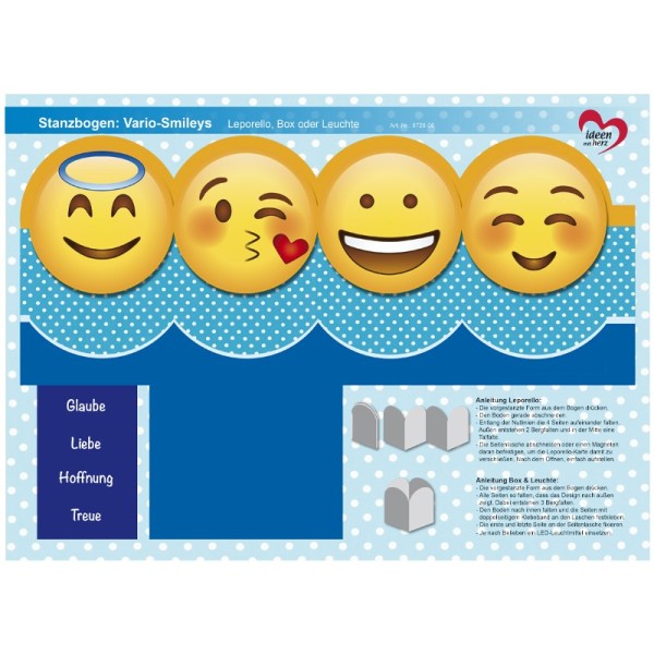 Stanzbogen, Vario-Smileys, DIN A4, Design 6