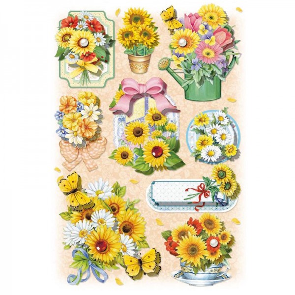 3-D Stickerbogen, Blumen/gelb, 12,7 x 18,8 cm