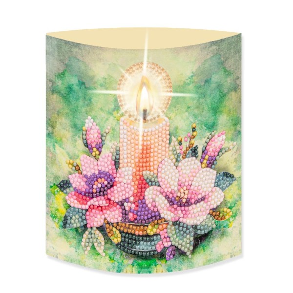 Diamond-Painting-Aufstellkarte mit LED-Licht, Kerze mit Blumen 4, inkl. Timer