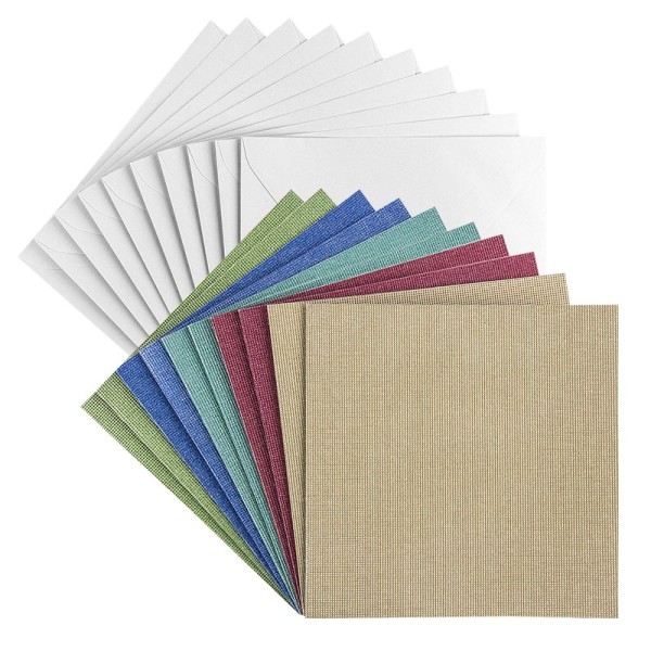 Grußkarten, Glitzer-Leinen, 16cm x 16cm, 5 Farben, inkl. Umschläge, 10 Stück