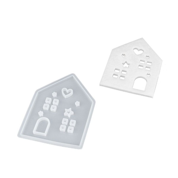 Silikonform, Haus mit Herz & Sternen, 9cm x 12cm x 0,7cm, transluzent, lebens...