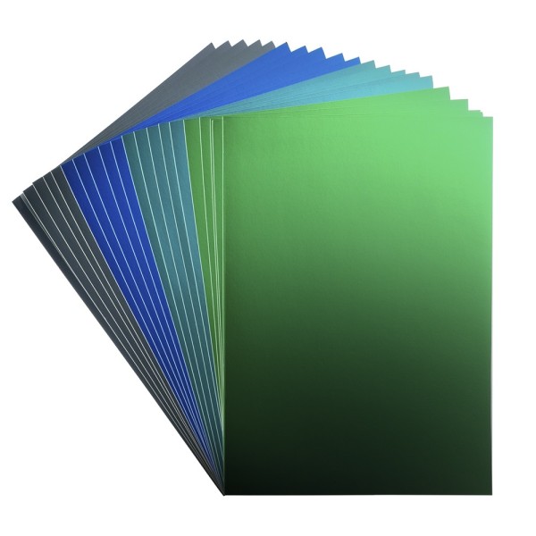 Spiegel-Karton, DIN A4, 200 g/m², je 5x grün, türkis, dunkelgrün, blau, 20 Bogen
