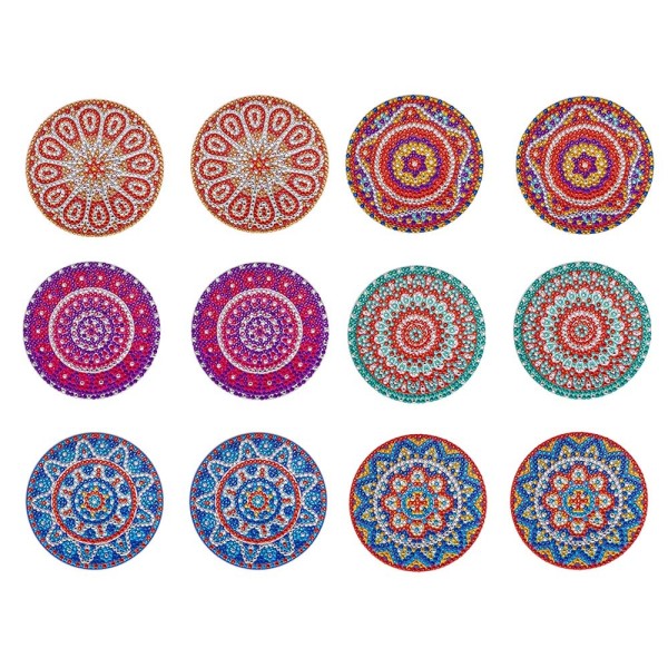 Ideen mit Herz 12 Diamond-painting-onderzetters met metalen standaard, 12 onderzetters van kurk, incl. diamanten en gereedschap, 29-delig (Mandala 04