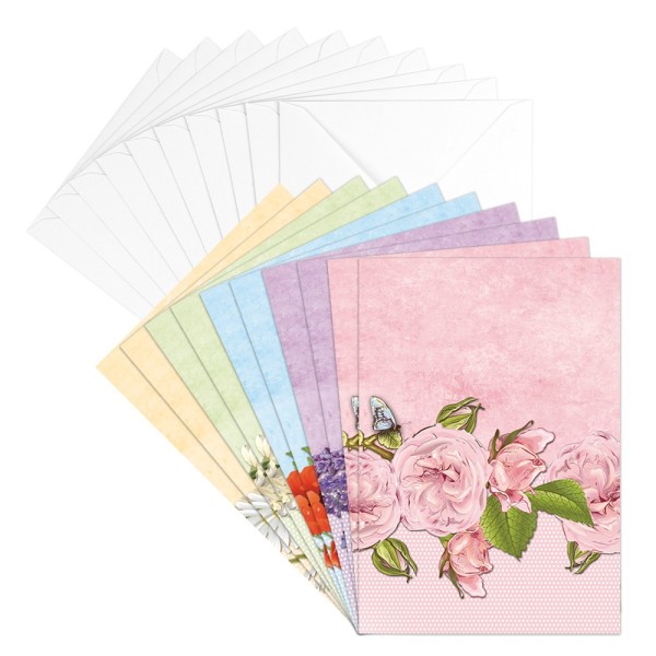 Motiv-Grußkarten & Umschläge, Blumenranken 2, 11,5cm x 16,5cm, 5 verschiedene Designs, 20-teilig