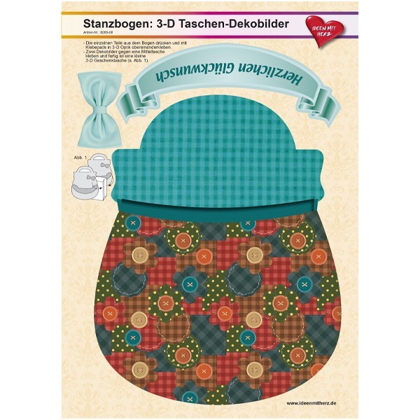Stanzbogen, 3-D Taschen-Dekobilder, DIN A4, Design 8, 2er Set