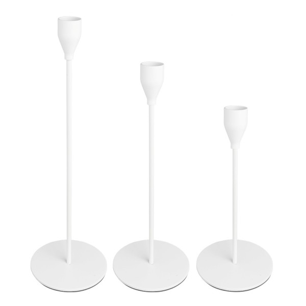 Kerzenhalter, für Stabkerzen, 3 verschiedene Höhen, Fuß Ø 10cm, weiß, 3 Stück