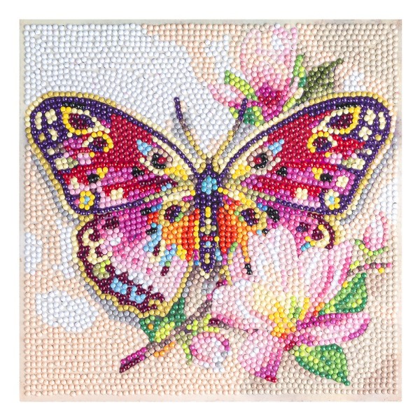 Diamond-Painting-Aufleger, Schmetterling mit Blüten, 20cm x 20cm, 370g/m², inkl. Zubehör