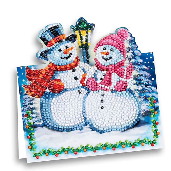 Diamond-Painting-Aufstellkarte, Schneemänner, 16,3cm x 16cm, inkl. Umschlag & Werkzeug