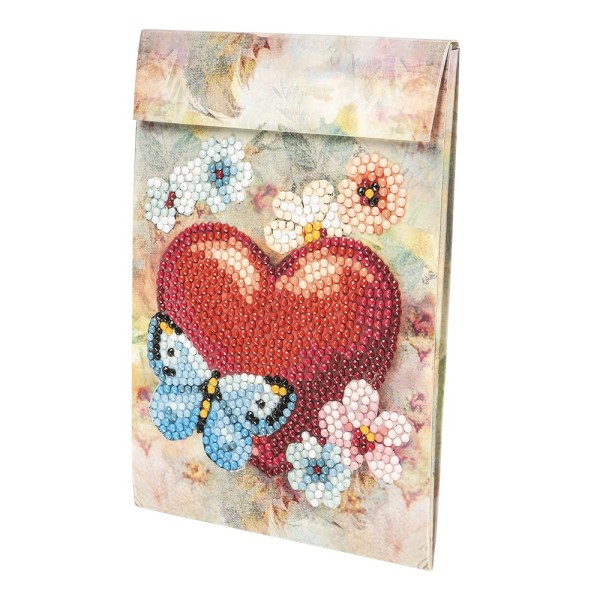 Geschenktaschen-Grußkarte mit Diamond Painting, Herz & Schmetterling, 16,5cm hoch, inkl. Zubehör