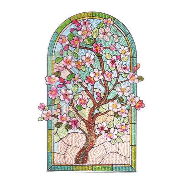 Diamond-Painting-Fensterbild, Glaskunst-Optik, XL, Kirschbaum, 23,2cm x 35,5cm, 500µ
