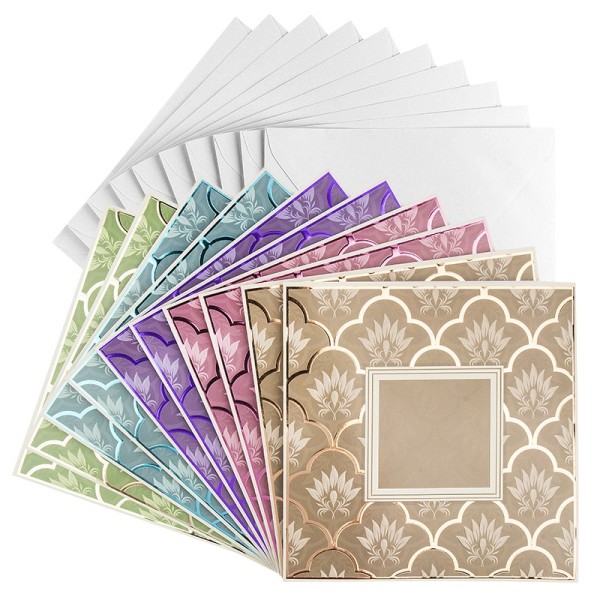Grußkarten, Unique, Lotus, 16cm x 16cm, 5 verschiedene Farben, inkl. Umschläge, 10 Stück