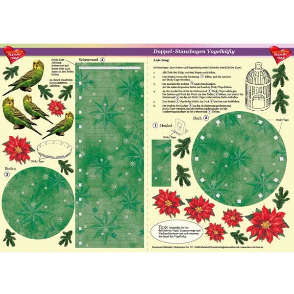 Doppel-Stanzbogen Vogelkäfig, weihnachtlich, DIN A3, grün