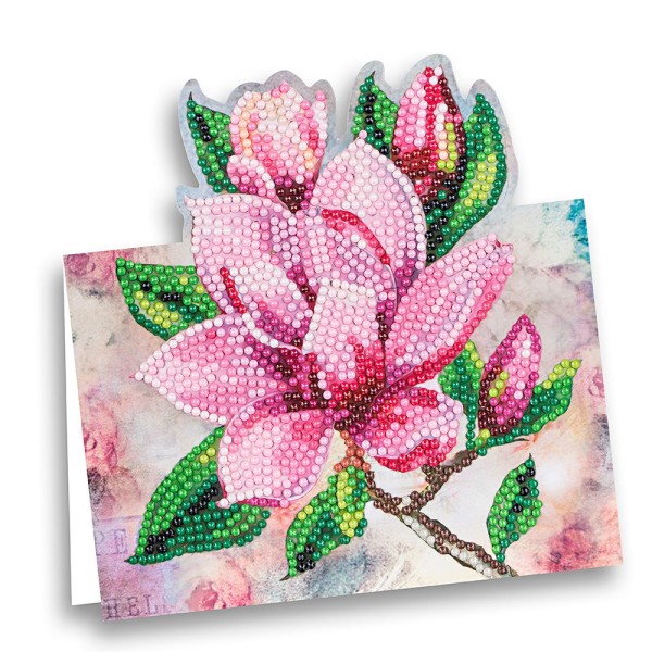 Diamond-Painting-Aufstellkarte, Magnolien in Pink, 16,3cm x 16cm, inkl. Zubehör