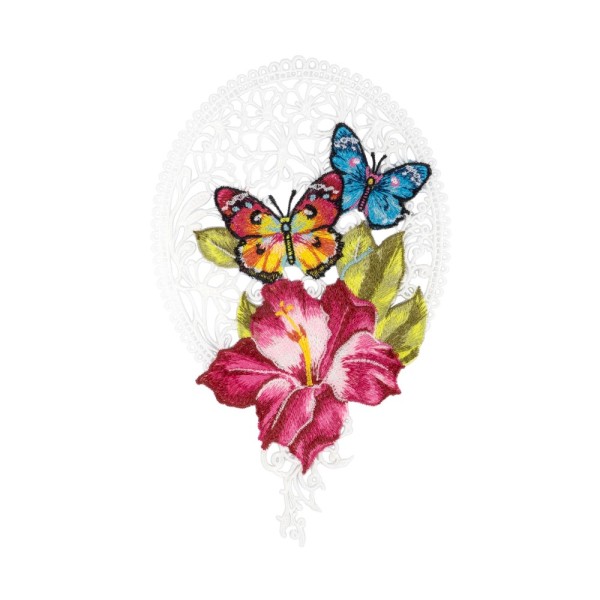 Stick-Design XL, Gladiole mit Schmetterlingen, 24cm x 15cm, farbig, mit Aufhänge-Öse
