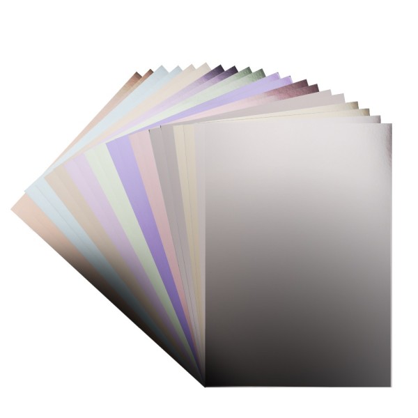 Spiegelkarton, selbstklebend, DIN A4, 200g/m², 10 versch. Pastellfarben, weiße Rückseite, 20 Bogen