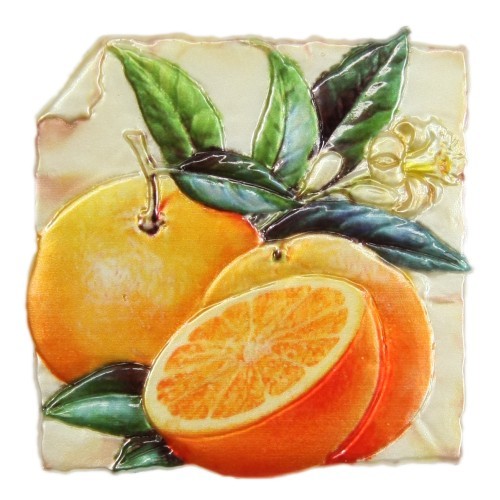 Wachsornament, Orangen, farbig, geprägt, 7,5x7,5cm