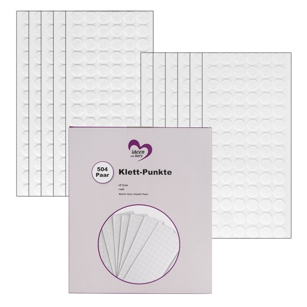 Klett-Punkte, selbstklebend, Ø 15mm, 504 Paare, weiß