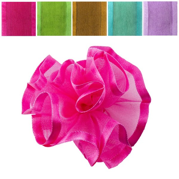 Zieh-Rüschen, Organza mit Satinkante, Pastell-Farben, 1m x 3,8cm, 10 Stück