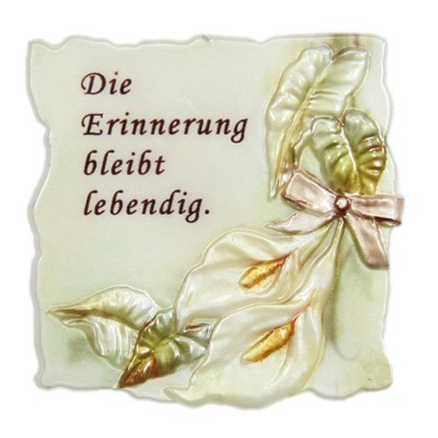 Wachsornament Trauer, "Die Erinnerung bleibt lebendig", 7x7cm