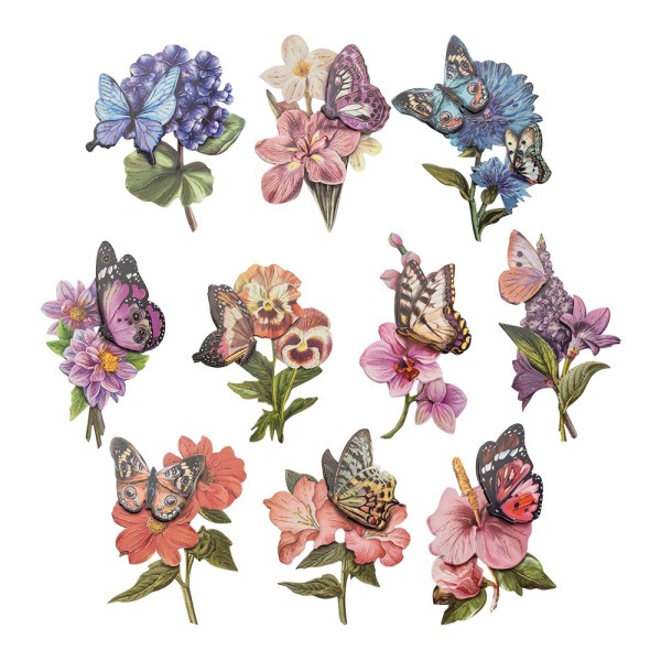 3-D Motive, Schmetterlinge & Blüten, 7-12cm, 10 Motive
