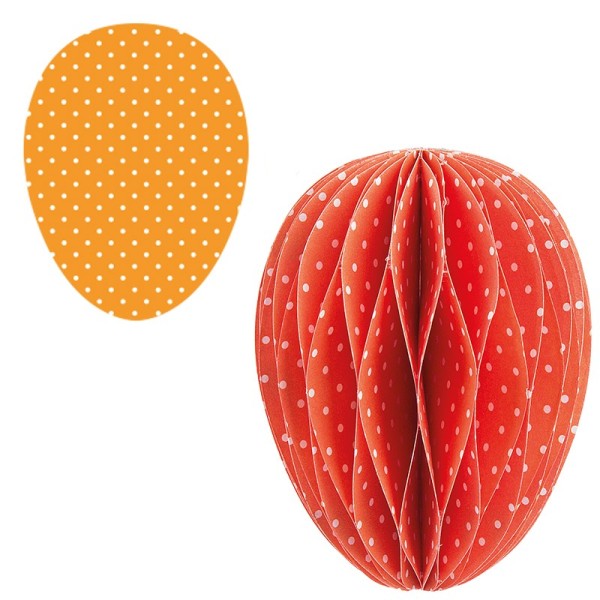 Waben-Stanzteile, Osterei, orange/weiß gepunktet, 5,5cm x 7,5cm, 100 Stück