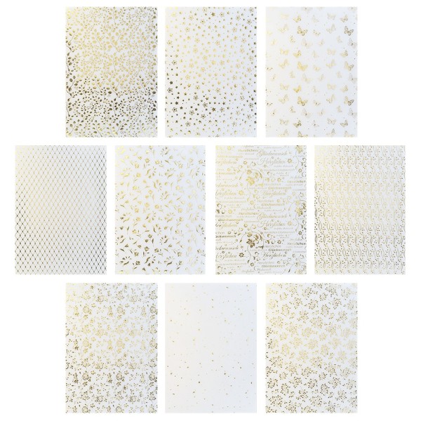 Transparentpapier, mit Goldfolienverledelung, DIN A4, 130 g/m², 10 Designs, weiß, 20 Bogen