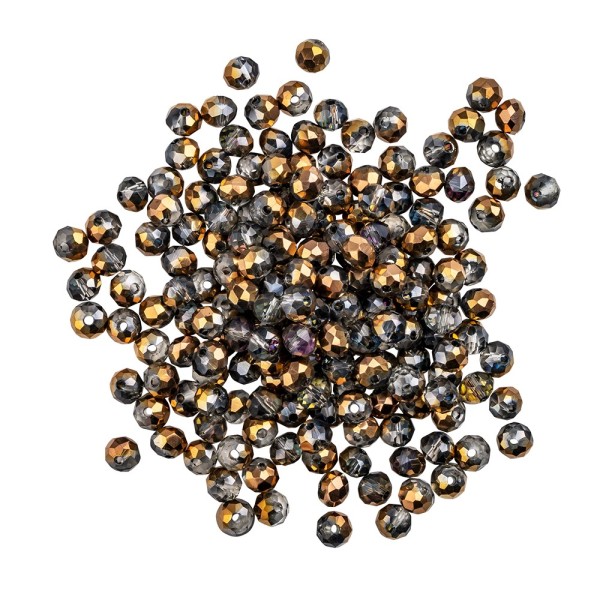 Perlen, rund, Ø 4mm, facettiert, zweifarbig, klar, kupfergold-metallic, 180 Stück
