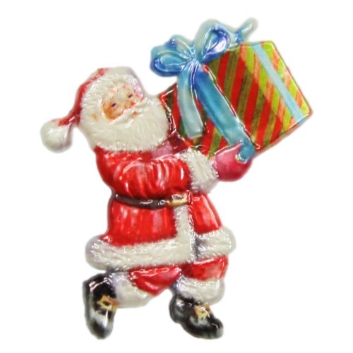Wachsornament, Nikolaus mit Geschenk 2, farbig, geprägt, 7x7cm