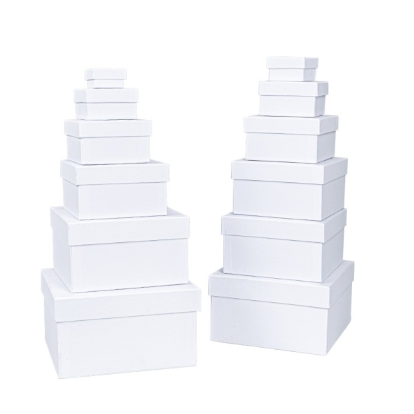 Geschenkboxen, quadratisch, 12 verschiedene Größen, weiß, 12 Stück