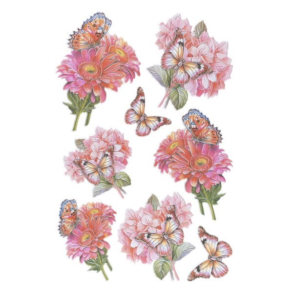 3-D Relief-Sticker, Schmetterlinge & Blumen 2, Design 3, verschiedene Größen, selbstklebend